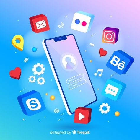 Mobile phone surrounded by colorful app ... | Free Vector #Freepik #freevector #technology #phone #mobile #colorful Onboarding App, Mobile App Inspiration, Apps Development, Smartphone Technology, Starbucks Gift Card, Ios Application, Marketing Concept, Build An App, Mobile Smartphone