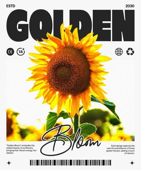 Sunflowers Streetwear Design Template Kittl #kittl #kittldesign #kittlai #tshirtdesign #apparel #gaming #illustration #graphicdesign #designtool #vectordesign #designinspiration Sunflower Poster Design, Sunflower Graphic Design, Gaming Illustration, Sunflower Poster, Sunflower Illustration, Number Fonts, Design Techniques, Design Posters, Graphic Design Posters