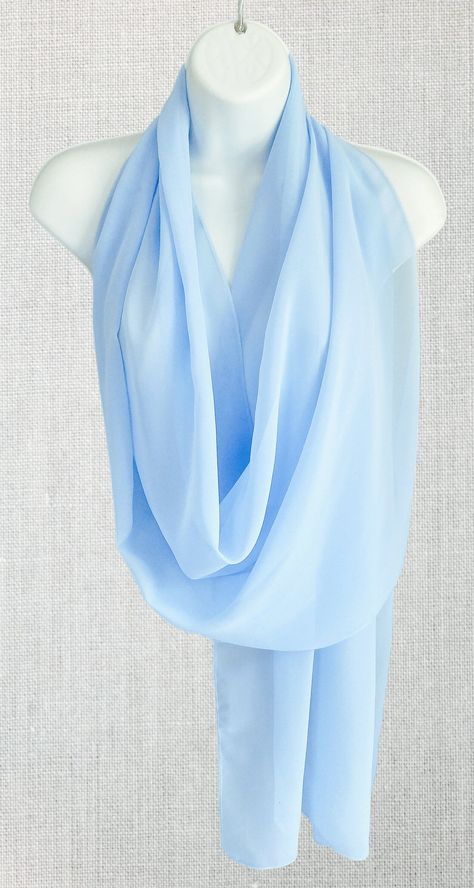 "Light Blue Scarf Wrap Approximate size: 71\" X 18\". Fabric: sheer chiffon, lightweight. Sample Color Swatches here: https://www.etsy.com/listing/1034438106 *Due to monitor differences, actual colors may vary slightly from what appears online." Blue Headscarf, Mint Green Scarf, Light Blue Scarf, Shoot Concept, Daphne Costume, Trendy Scarves, Evening Wrap, Sky Blue Dress, Rose Scarf