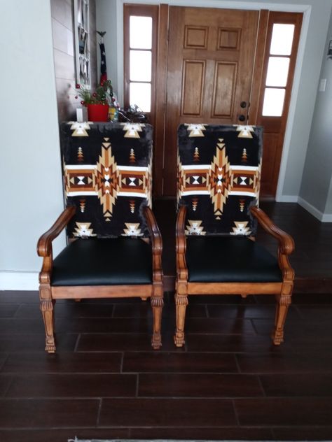 Western Chair Makeover, Pendleton Furniture, Western Chairs, Southwestern Chairs, Southwestern Furniture, Western Chair, Southwest Furniture, Cowhide Decor, Ranch Furniture