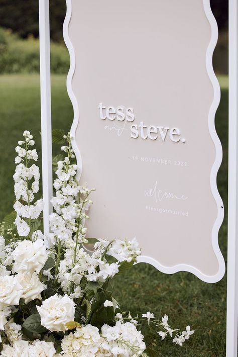 Australia's leading event stationery and signage brand Soft Modern Wedding, Chic Wedding Signage, Wavy Signage, Wavy Wedding Signage, Wavy Wedding Sign, Garden Party Wedding Signage, Fun Wedding Welcome Sign, All White Welcome Party, Engagement Party Signage