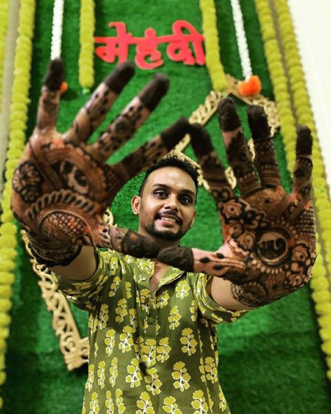 Intricate mehendi designs Mehandi Boys Photo, Mehndi Boy Photo, Mehandi Designs Boys, Boy Mehndi Poses, Groom Mehendi Photoshoot, Groom Mehndi Poses, Groom Mehendi Poses, Groom Mehandi Poses, Mehndi Shoot Wedding Photography