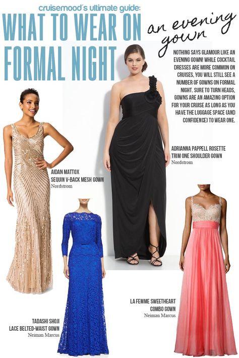 What to Wear on Formal Night on Your Cruise: Common styles, packing considerations, and how to find that cruise formal night dress on a budget! Cruise Formal Wear, Cruise Formal Night, Formal Dresses For Men, Fall Fashion Skirts, Cruise Dress, Dresses By Pattern, Night Dresses, Cruise Outfits, Formal Dresses Short