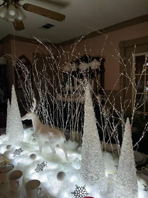 Indoor Winter Wonderland Decor, Winter Wonderland Banquet Decor, Winter Wonderland Party Table Decor, Snowball Themed Party, Frosty Christmas Decor, Snowball Centerpieces, Snowy Centerpieces, Fake Snow Decorations Indoor, Winter Wonderland Party Theme Decor