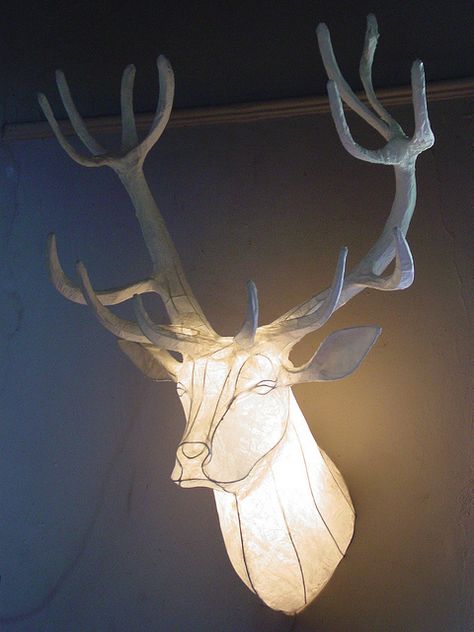 Reindeer (Stag)Trophy Head by Anthea & Michael Methven, via Flickr Trophy Head, Paper Lantern Lights, Paper Mache Animals, Wire Art Sculpture, Diy Lampe, Stag Head, Farmhouse Ideas, Fine Artwork, Light Crafts