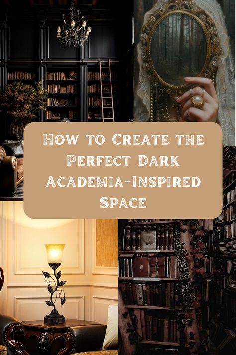 Capture the magic of Dark Academia with these decor tips! From vintage furniture to moody lighting, create a space that inspires learning and nostalgia. #DarkAcademia #HomeDecor #VintageStyle Dark Floral Academia Aesthetic, Dark Academia Mantel, Dark And Moody Gallery Wall, Light Academia Aesthetic Interior Design, Earthy Academia Aesthetic, Academia Style Home, Moody Academia Aesthetic, Dark Academia Mantle Decor, Dark Academia Family Room