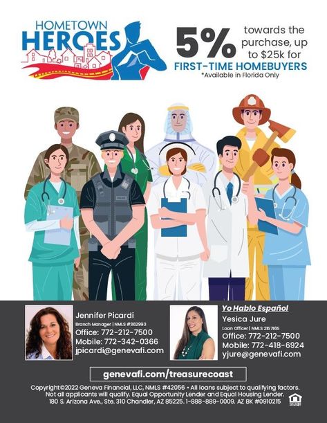 The Hometown Heroes program offers up to 5% of the loan amount towards the buyers downpayment/closing costs for eligible buyers in the state of Florida. Reach out to me for more information! Reach Out To Me, Hometown Heroes, Loan Officer, Closing Costs, Equal Opportunity, State Of Florida, Geneva, Home Buying, Subjects