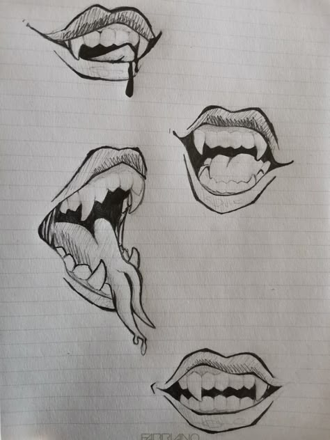 Fang Mouth Drawing Reference, Lips Drawing Vampire, Tongue Between Two Fingers Drawing, How To Draw Mouth With Tongue Out, Evil Mouth Drawing, Fang Mouth Drawing, Vampire Teeth Drawing Sketch, Pursed Lips Drawing, Split Tongue Drawing