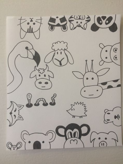 Draw Doodles Animals Peekaboo Animals Drawing, Simple Zoo Animal Drawings, Envelope Drawing Doodles, Zoo Doodles, Simple Animal Doodles, Marking Books, Doodles Animals, Chalk Doodles, Cool Collections