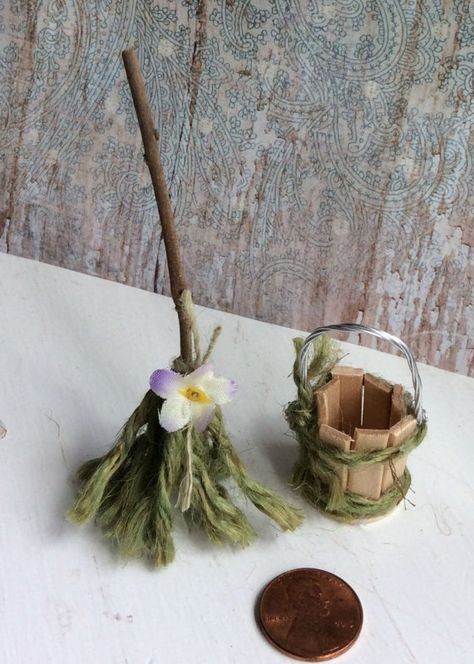 Fairy's Work by Olive Miniatures  Fairy Mop and Bucket Gnome Doors, Miniature Fairies, Miniature Fairy Figurines, Fairies Garden, Garden Fairies, Fairy Garden Kit, Fairy Garden Furniture, Fairy House Diy, Fairy Garden Designs