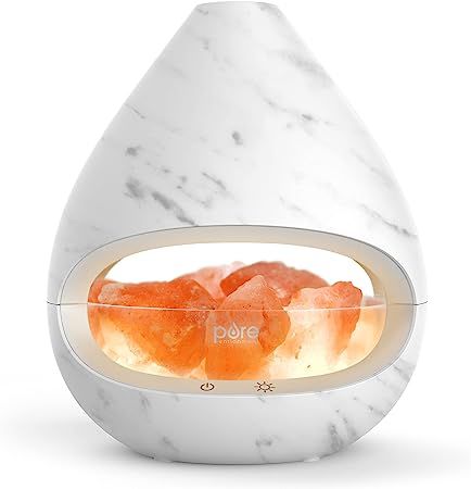 Pure Enrichment® PureGlow™ Crystal - 2-in-1 Himalayan Salt Lamp & Ultrasonic Essential Oil Diffuser, Original Salt Therapy Lamp, 100% Pure Himalayan Salt, Ambient Glow, 160 mL 16-Hour Tank (Marble) Himalayan Rock Salt Lamp, Rock Lamp, Salt Therapy, Salt Rock Lamp, Himalayan Salt Crystals, Therapy Lamp, Halogen Light Bulbs, Salt Lamps, Essential Oil Set