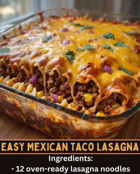 Taco Dishes Dinners, Mexican Taco Lasagna, Hawaiian Banana Bread Recipe, Mexican Lasagna Recipe, Taco Lasagna Recipe, Mexican Lasagna Recipes, Leftover Taco Meat, Taco Lasagna, Oven Ready Lasagna