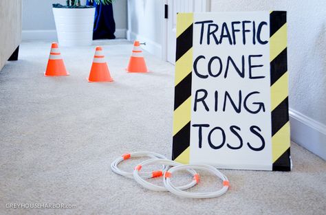 Project Nursery - Traffic Cone Ring Toss Game Blaze Birthday Party, Police Birthday Party, 4de Verjaardag, Blaze Birthday, Construction Theme Birthday Party, Police Birthday, Transportation Birthday, Construction Theme Party, Traffic Cone