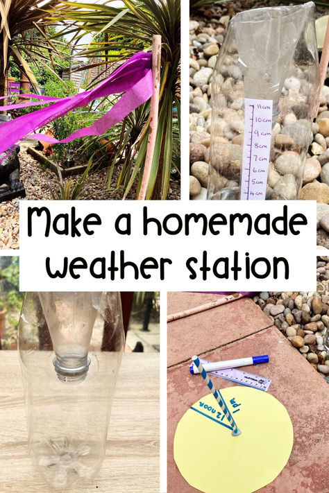 diy weather station rain gauge wind sock sundial Weather Science Fair Projects, Weather Station Diy, Weather Lesson Plans 2nd Grade, Diy Weather Station, Kids Weather Activities, Weather Station For Kids, Steam For Preschool, Weather Kindergarten, Weather Vain