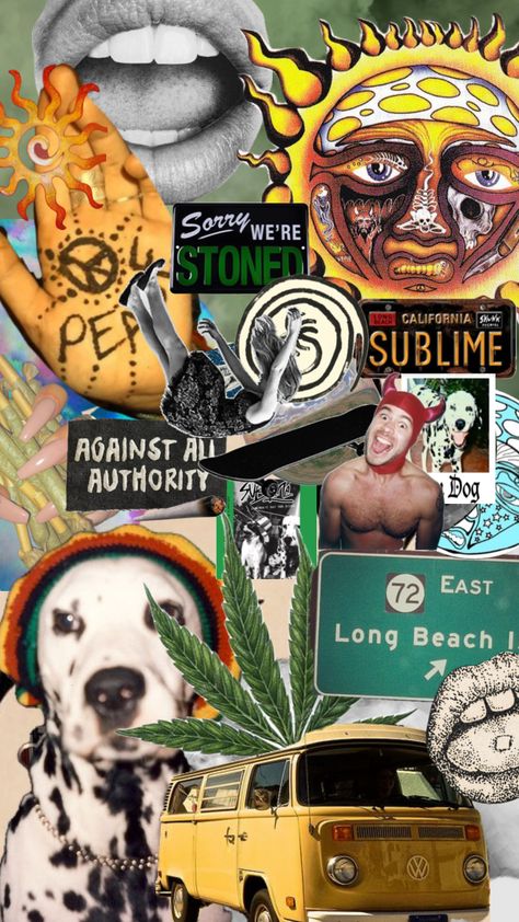 Sublime Wallpaper Iphone, Sublime Wallpaper, Stoners Wallpapers Aesthetic, Hippie Collage, Stoners Wallpapers Iphone, Sublime Aesthetic, Trippy Summer Wallpaper, Wallpaper Iphone For Stoners, Sublime Band