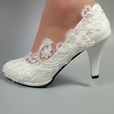 Women's Leatherette Stiletto Heel Closed Toe With Stitching Lace (047153544) - JJ's House Bridal Shoes Elegant, Fall 2024 Wedding, Lace Wedding Heels, Wedding Challenge, Comfy Wedding Shoes, Gold Winter Wedding, Bridesmaids Heels, Queen Wedding Dress, Wide Width Heels