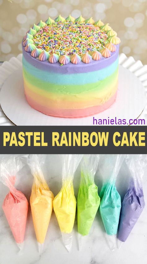 Chocolate Cake Rainbow Sprinkles, Cake With Rainbow Frosting, Simple Rainbow Unicorn Cake, Rainbow Coloured Cake, Cute Cakes Recipes, Diy Rainbow Birthday Cake, Rainbow Cake Frosting, Unicorn Rainbow Cake Birthday, How To Make Rainbow Cake