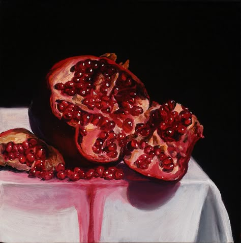 Nina Stanley Oil On Canvas Inquire Price Pomegranate Painting, Pomegranate Print, Pomegranate Art, Watercolor Food, Watercolor Fruit, Food Painting, Fruit Painting, Gcse Art, Fruit Art