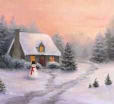 Winter Landscaping, Painting Snowman, Cottage Prints, Winter Landscape Painting, Church Pictures, Barn Painting, Painting Snow, Cottage Art, Giclee Painting