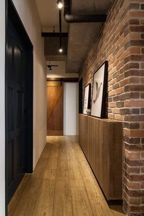 Industrial Hallway Ideas, House Corridor Design, Corridor Design Home, Corridors Design Home, Home Interior Design Wall, Industrial Corridor, Column Decoration Ideas, Corridor Ideas, House Corridor