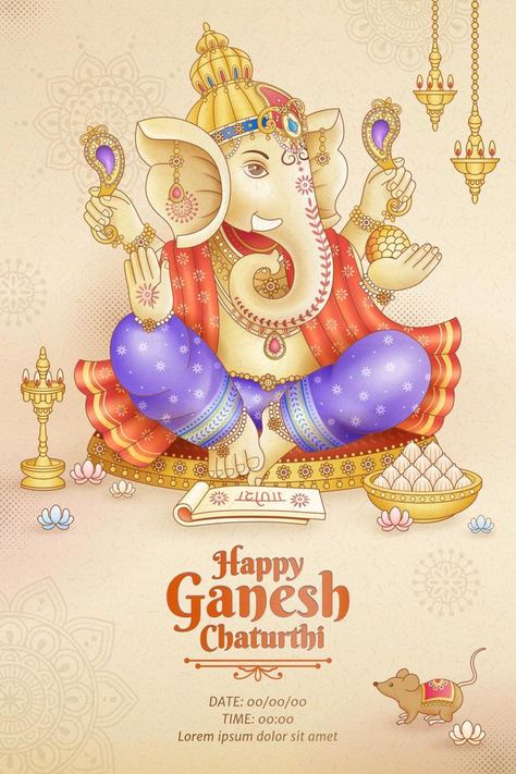 Happy Ganesh Chaturthi poster design with god Ganesha holding ritual implement Happy Ganesh Chaturthi Poster, Ganesh Chaturthi Poster Design, Ganesh Chaturthi Poster, Happy Ganesh, Simple Designs To Draw, Happy Ganesh Chaturthi, Ganesh Chaturthi, Cityscape Photos, Logo Banners