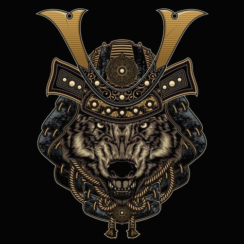 Wolf samurai Premium Vector | Premium Vector #Freepik #vector #wolf #helmet #mascot #samurai Samurai Animals, Wolf Samurai, Samurai Wolf, Animal Workout, Geisha Illustration, Oni Samurai, Ouroboros Tattoo, Black And White Lion, Warriors Illustration