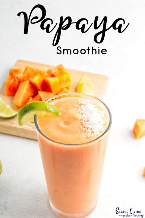 This tropical and nutritious Papaya Smoothie is quick and easy to whip up for a delicious breakfast or the perfect pick-me-up anytime during the day. Recipes With Papaya, Papaya Smoothie Recipe, Papaya Recipes Dessert, Healthy Papaya Smoothie, Papaya And Banana Smoothie, Papaya Protein Smoothie, Papaya Smoothie, Papaya Recipes, Coconut Shavings