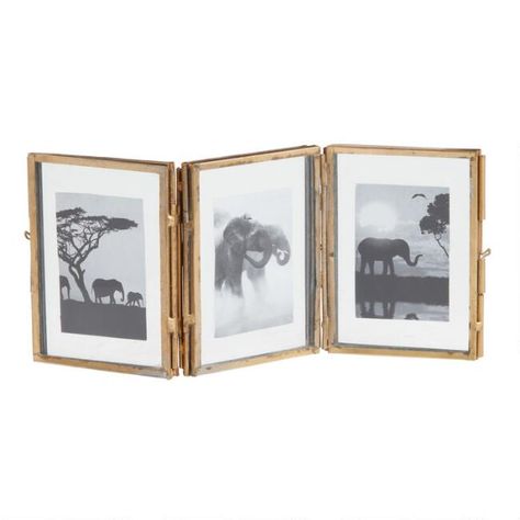 Antique Brass Hinged Triple Photo Frame | World Market Hinged Picture Frame, Table Top Frame, Brass Hinges, Cost Plus World Market, Frame Stand, Tabletop Decor, Photo Memories, Affordable Home Decor, Brass Frame