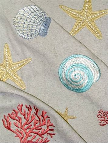 Reef Embroidery, Sealife Watercolor, Embroidery Coral, Triple Window, Traditional Window Treatments, Cottage Fabric, Beach Embroidery, Coastal Fabric, Slip Covers