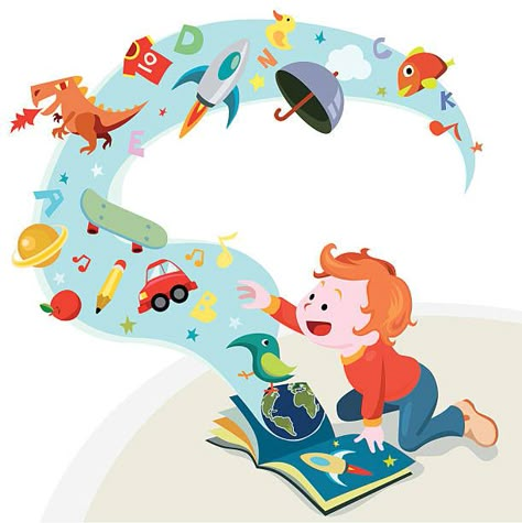 Reading Story Books, Book Vector, Illustration Art Kids, School Illustration, Dinosaur Illustration, Book Illustration Art, Art Drawings For Kids, Story Book, Kids Reading