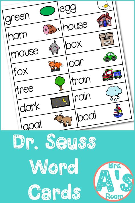 These words card sets are perfect for your writing center in your preschool or kindergarten classroom during your Dr. Seuss theme! #drseuss #preschool Dr Suess Poems, Preschool Writing Center Activities, Dr Seuss Preschool Theme, Dr Seuss Preschool Activities, Writing Center Preschool, Kindergarten March, Dr Seuss Theme, Dr Seuss Preschool, March Ideas