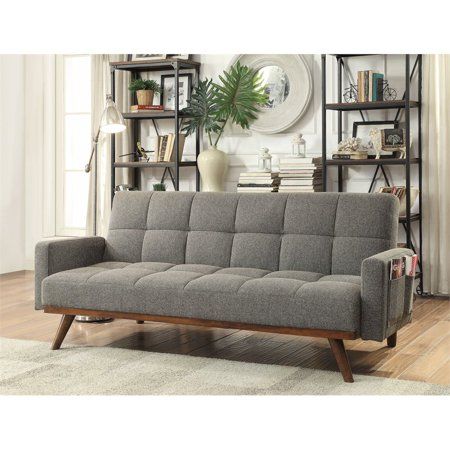 Furniture of America Natalie Mid-Century Modern Futon Sofa in Gray Plus Size Office, Modern Futon, Mid Century Modern Fabric, Futon Sofa Bed, Mid Century Modern Sofa, Office Couch, Futon Bed, Mattress Sofa, Mid Century Sofa