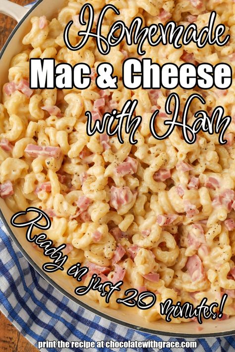 Mac and Cheese with Ham Macaroni And Cheese With Ham, Mac And Cheese With Ham, Kraft Mac And Cheese Recipe, Ham Mac And Cheese, Lazy Lasagna Recipe, Cheesy Sausage Pasta, Ham And Cheese Pasta, Cheese Mac And Cheese, Kraft Mac N Cheese