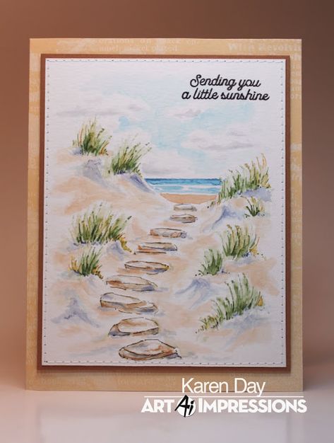 Colored Pencil Beach Scene, Water Color Markers, Sending Sunshine, Kids Stamps, Watercolor Stamps, Beach Path, Art Impressions Cards, Sunshine Beach, Art Impressions Stamps