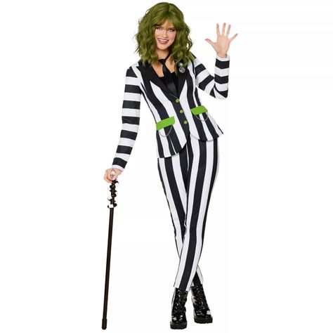 Adult Beetlejuice Costume - Spirithalloween.com Girls Beetlejuice Costume, Diy Beetlejuice Costume Women, Girl Beetlejuice Costume, Diy Beetlejuice Costume, Beetlejuice Girl Costume, Female Beetlejuice Costume, Beetlejuice Costume Diy, Beetlejuice Girl, Steampunk Womens Costume