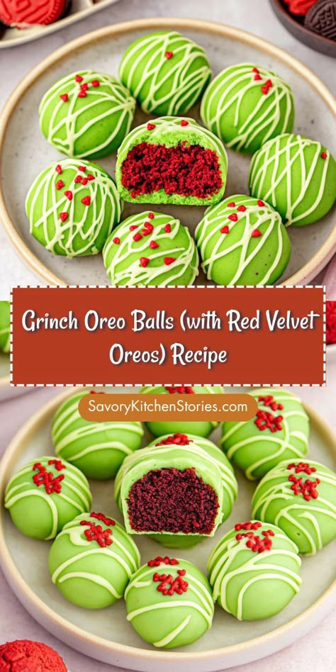 Seeking a whimsical dessert that captures the spirit of Christmas? Try these Grinch Oreo Balls with Red Velvet Oreos for a delightful and colorful treat! Make sure to save this recipe for future holiday gatherings and keep your Christmas Desserts lineup exciting and memorable! Mini Xmas Desserts, Christmas Treats For Bake Sale, Holiday Finger Desserts, Potluck Christmas Desserts, Christmas Candies Recipes, Christmas Finger Food Desserts, Holiday Bake Sale Ideas, Cheap Christmas Desserts, Xmas Treat Bags