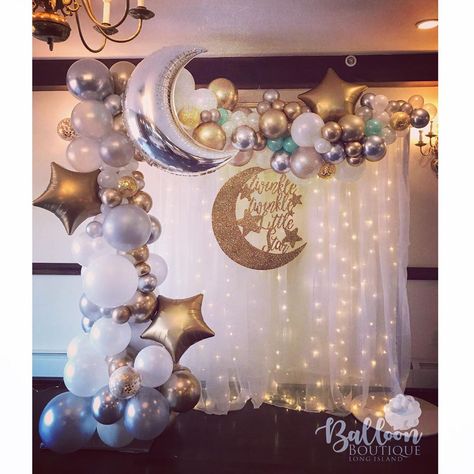 Balloon Boutique Long Island on Instagram: “Twinkle twinkle little star, how we wonder what you are. Showers of happiness for the mommy-to-be! #balloonarch #baby #babyballoons…” How We Wonder What You Are, Star Balloon Arch, Balloon Boutique, Twinkle Twinkle Baby Shower, Winter Dance, Moon Baby Shower, Moon Baby, Baby Shower Backdrop, Star Baby Showers