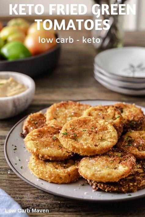 Keto Fried Green Tomatoes, Keto Bread Crumbs, Low Carb Appetizer, Low Carb Maven, Fried Tomatoes, Low Carb Appetizers, Keto Friendly Desserts, Low Carb Sides, Recipes Diet