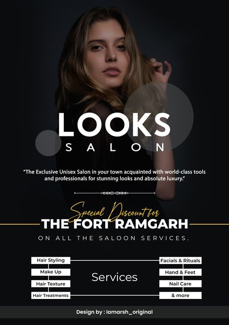 Elegant Graphic Design Poster, Unisex Salon Poster Design, Saloon Poster Design, Hair Salon Poster Design, Salon Flyer Design, Hair Salon Poster, Salon Art, Salon Design, Fashion Advertising