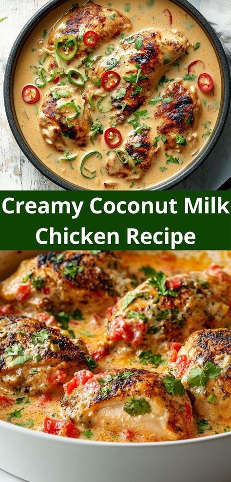 Craving a dish that’s both comforting and delicious? Try this Creamy Coconut Milk Chicken Recipe, featuring tender chicken simmered in a luscious coconut sauce. It's a family-friendly meal that makes dinnertime a delight. Cocnut Milk, Coconut Chicken Recipe, Coconut Milk Sauce, Creamy Coconut Chicken, Coconut Chicken Tenders, Milk Chicken, Chicken Thighs Dinner, Coconut Milk Chicken, Top Chicken Recipes