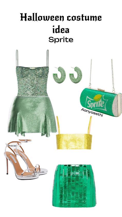 Sprite Halloween Costume, Green Dress Costume Ideas, Green Costume Ideas, Lime Costume, Sprite Costume, Green Halloween Costumes, Classy Halloween Costumes, Green Costumes, Classy Halloween