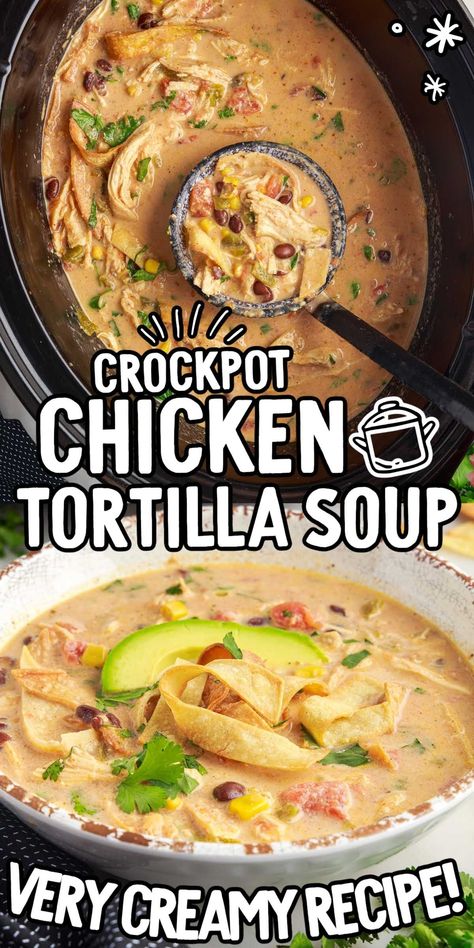 Crockpot Tortilla Soup, Gourmet Soups, Tortilla Soup Crockpot, Tortilla Soup Crock Pot, Crockpot Chicken Tortilla Soup, Sunday Soup, Tortilla Soup Easy, Chicken Tortilla Soup Crock Pot, Creamy Chicken Tortilla Soup