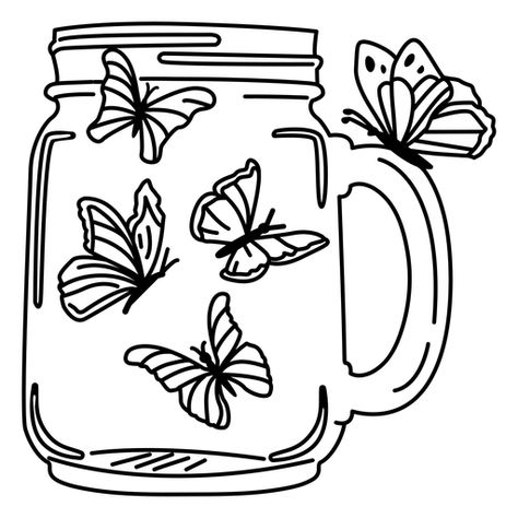 Mason jar art butterflies stroke #AD , #AFFILIATE, #sponsored, #jar, #stroke, #butterflies, #Mason Jar Drawing, Mason Jar Art, Art Butterflies, Garden Coloring Pages, Big Jar, Magazine Ideas, Doodle Paint, Bottle Drawing, Jar Art