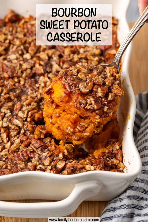 Sweet Potato Casserole With Pecans, Casserole Thanksgiving, Bourbon Sweet Potatoes, Sweet Potato Casserole Healthy, Vegetarian Stuffing, Butternut Squash Sweet, Pecan Crumble, Sweet Potato Sides, Sweet Potato Thanksgiving