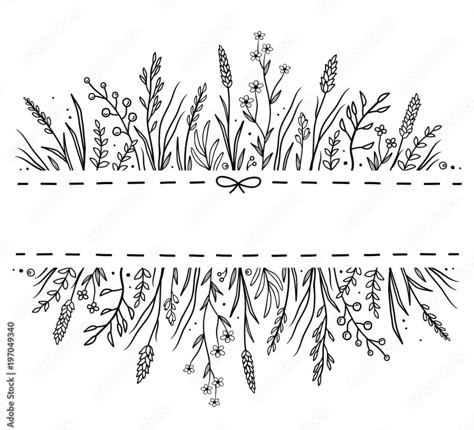 Flower Drawing Border, Doodle Art Flowers, Line Doodles, Wild Herbs, Page Borders Design, Flowers Vector, Pola Sulam, Flower Doodles, Flower Border