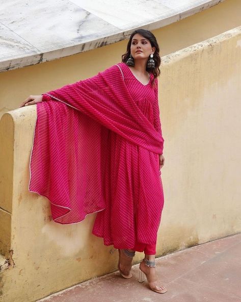 Party Wear Anarkali Dress, Design Kurta, Pink Anarkali, Indian Pink, Rani Pink, Indian Wedding Wear, Printed Kurti, Anarkali Dress, Gowns With Sleeves