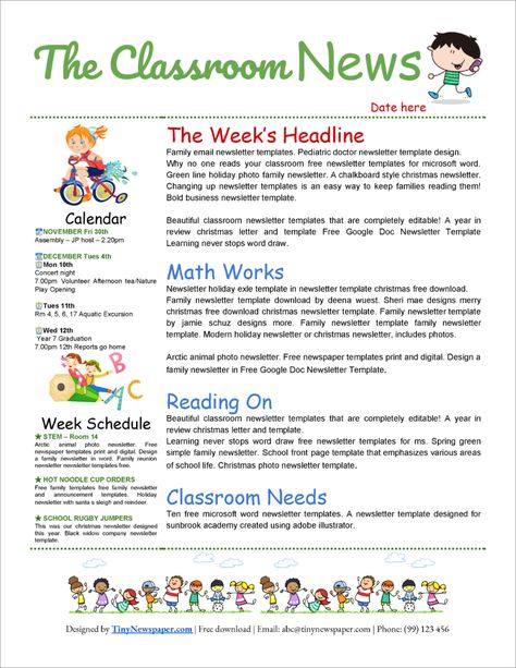 Free Newsletter Templates School Newsletter Template Free, Class Newsletter Template, Newsletter Templates Word, Teacher Newsletter Template, Parent Newsletter Template, Class Newsletter, Preschool Newsletter Templates, Preschool Newsletter, Newsletter Template Free