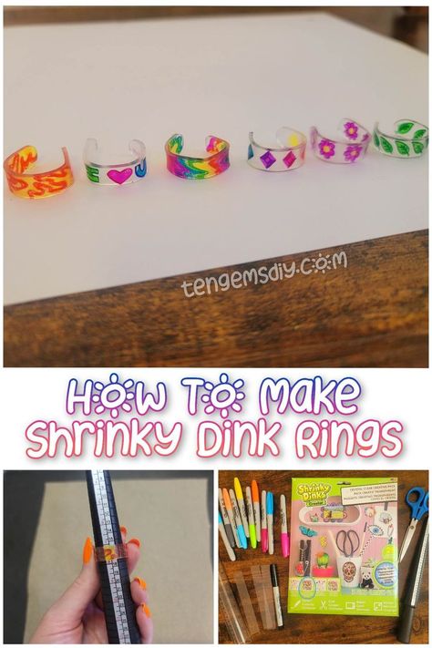 We love throw back, nostalgic arts and crafts, so today we're learning how to make Shrinky Dink rings! Let's make easy custom jewelry! #howtomakeshrinkydinkrings #shrinkydinkideas #shrinkydinkjewelry #howtomakeshrinkydinksathome #shrinkydinkjewelryideas #howlongtocookshrinkydinks #howtomakeshrinkydinkjewelry #howtomakejewelryathome #craftstomakeandsell #90scrafts #shrinkplastic #easyjewelrymakingideas #trendingcrafts #sharpiecraftideasforadults #sharpieideas #craftsforkids #easycrafts Homemade Shrinky Dink, Plastic Cup Shrinky Dink, Makerspace Crafts, Shrinky Dink Rings, Cute Shrinky Dink Ideas, Shrinky Dink Ideas Templates, Shrinky Dink Charms, Shrinky Dink Ideas, Shrinky Dink Keychain