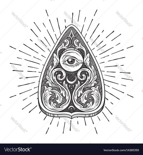 Ouji Board Tattoo, Planchette Tattoo Design, Divination Tattoo, Planchette Design, Planchette Tattoo, Witchy Illustration, Mystifying Oracle, Ouija Tattoo, Sticker Tattoo