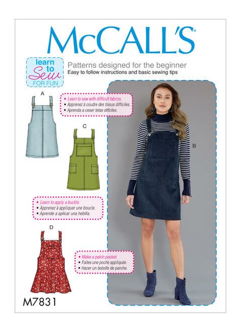 M7831 Style Salopette, Overall Jumper, Overalls Fashion, Jumper Patterns, Dungaree Dress, Mccalls Sewing Patterns, Mccalls Patterns, Pinafore Dress, Dress Sewing Pattern